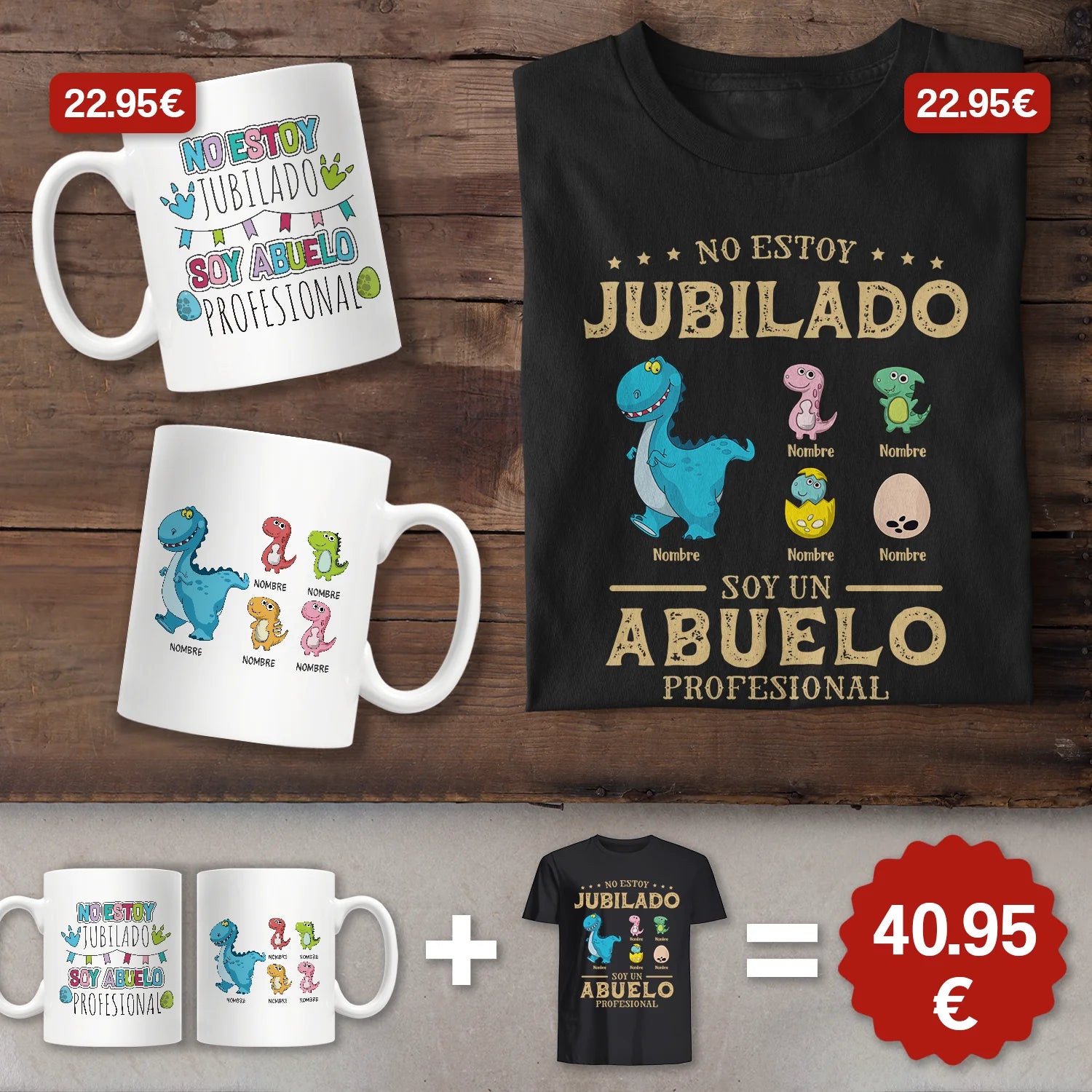 No estoy jubilado soy un Abuelo profesional - Set de regalo para abuelo con taza y camiseta personalizadas
