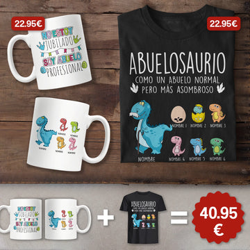 Abuelosaurio jubilado - Set de regalo para abuelo con taza y camiseta personalizadas