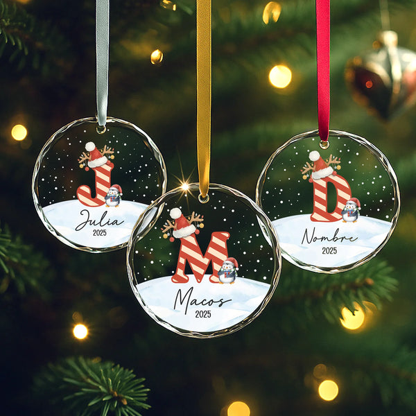 Feliz Navidadcon monograma y nombre – Bola de Navidad personalizada