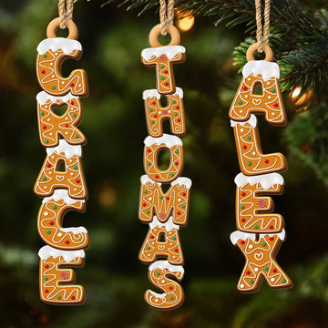 Adorno acrílico con letra de galleta de jengibre personalizado – Regalo de Navidad personalizado para la familia o seres queridos