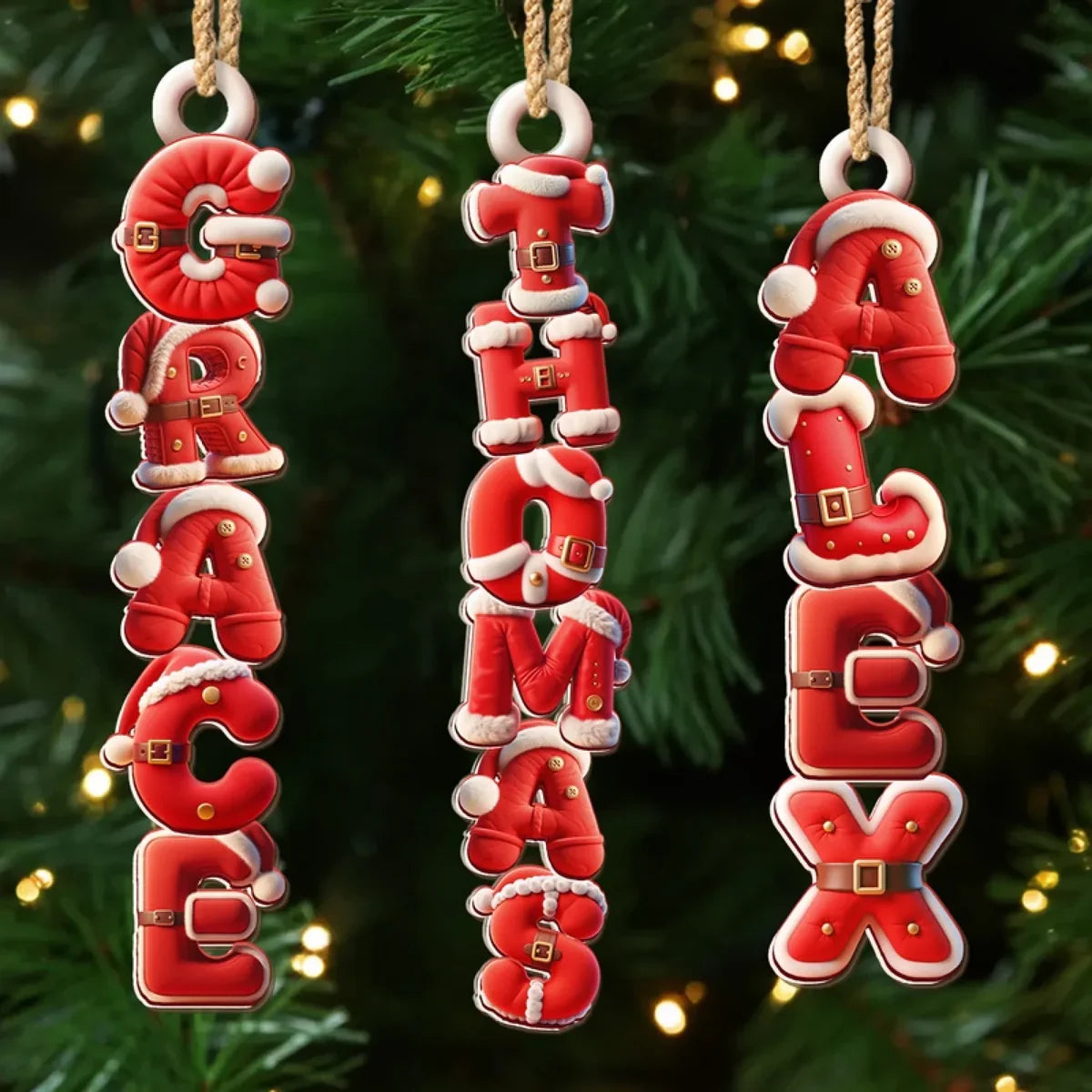 Adorno acrílico con letra estilo traje de Santa – Regalos de Navidad personalizados para mamá, papá, hermanos, hermanas y niños