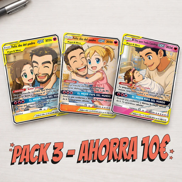 Paquete de 3 Cartas personalizada - Estilo Anime Carta Poke GXtagteam coleccionable