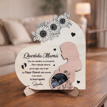 Placa de madera personalizada con forma de corazón - Regalos para embarazadas