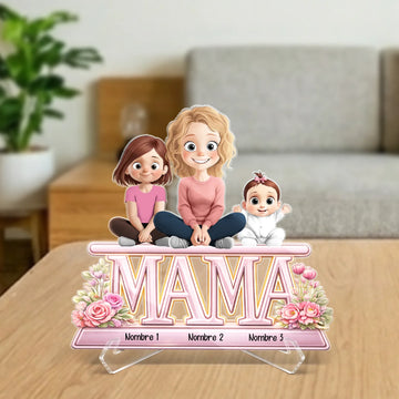 Regalo para Mamá – Placa acrílica personalizada con niños - estilo tierno 3D