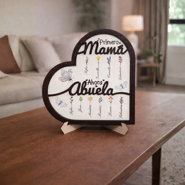 Placa de madera personalizada en forma de corazón – Primero Mamá, Ahora Abuela - Regalo para Abuela