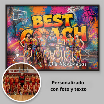 Póster Personalizado para Entrenador de Baloncesto – Regalo Original con Equipo - Póster Estilo Graffiti
