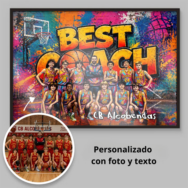 Póster Personalizado para Entrenador de Baloncesto – Regalo Original con Equipo - Póster Estilo Graffiti