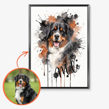 Póster personalizado de perros con foto, efecto acuarela