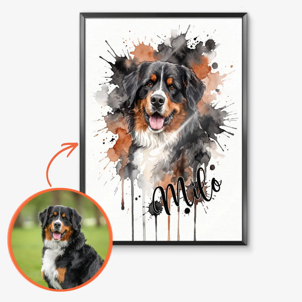 Póster personalizado de perros con foto, efecto acuarela