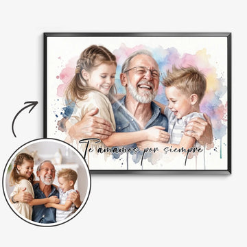 Póster Personalizado con Foto y Texto – Retrato Acuarela – Regalo Original para Familia, Parejas, Amigos, Padres y Abuelos