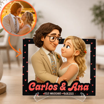 Cuadro Personalizado para Parejas con Foto, Nombres y Texto – Regalo de Aniversario en Estilo Dibujo Animado