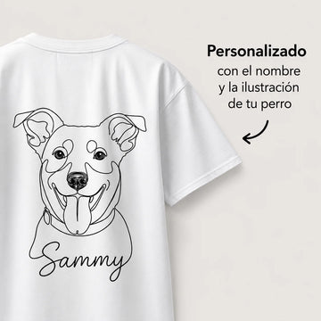 Camiseta personalizada con ilustración lineal de perro y nombre