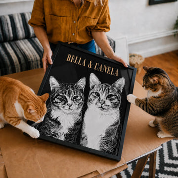 Póster personalizado con retrato de tu gato a partir de una foto – Estilo boceto