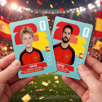 Carta metálica personalizada “World Cup 2026 Champions” con foto y nombre