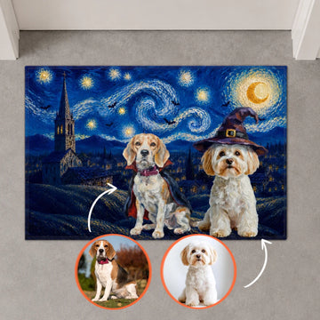 Felpudo personalizado con foto de tus perros – Estilo Noche Estrellada de Halloween