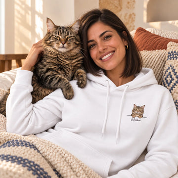 Sudadera con Capucha Personalizada con Retrato de tus Gatos Estilo Cartoon en el Pecho