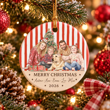 Bolas de Navidad Personalizadas con Foto Familiar en Acuarela – Decoraciones de Árboles de Navidad