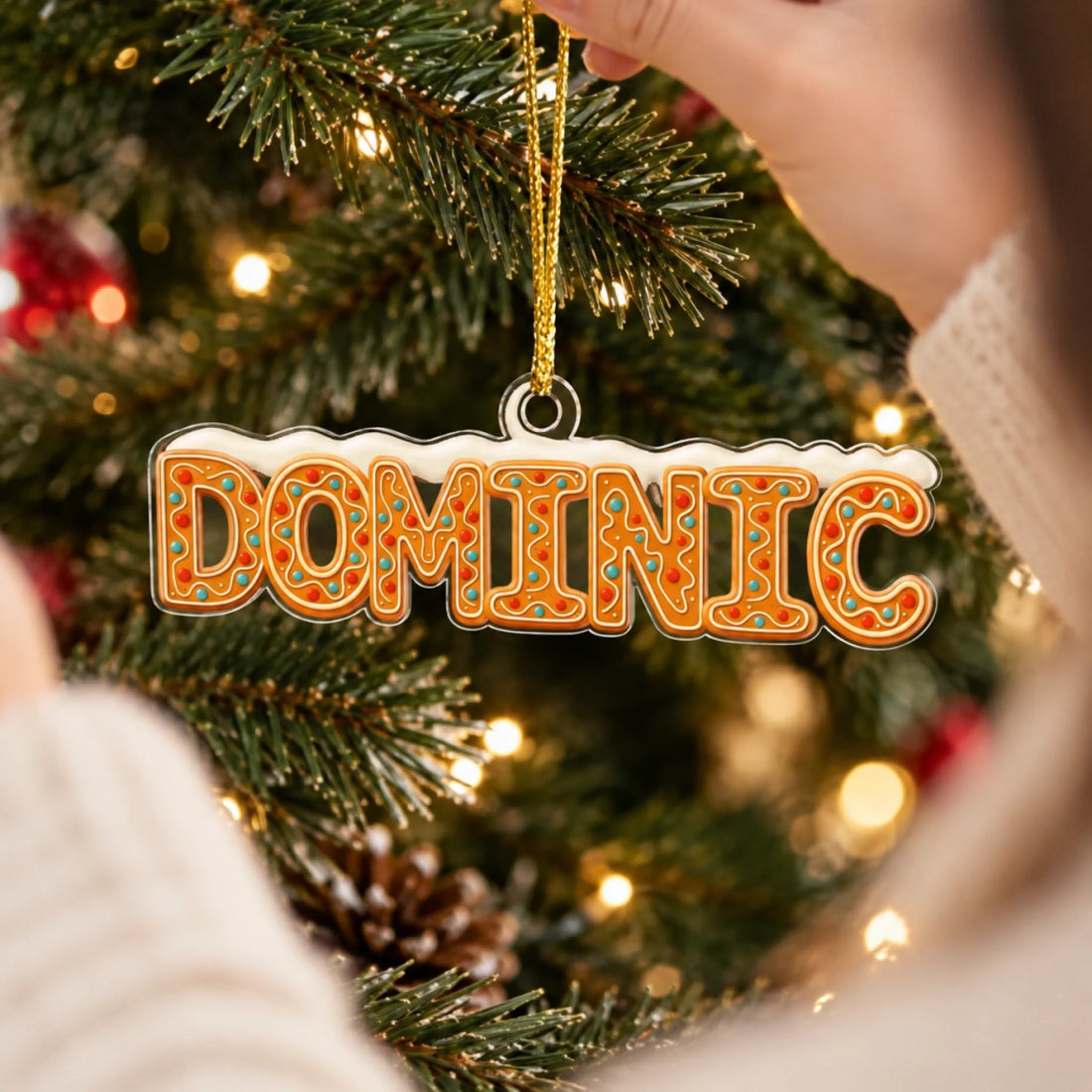 Gingerbread Name Ornaments on Christmas Tree