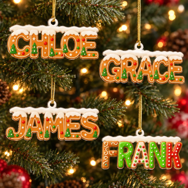 Gingerbread Name Ornaments on Christmas Tree