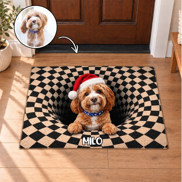 Felpudo Personalizado con Foto de tu Perro y Gato – Efecto Agujero 3D y Nombres Personalizados