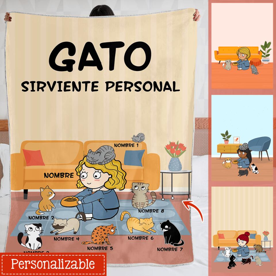 Personalizza coperte in pile per amante dei gatti | Regalo personalizzato per gli amanti dei gatti | Gatto servitore personale