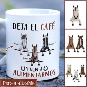 Taza Personalizada Para Amantes De Los Caballos | Personalizado Regalos Para Amantes De Los Caballos | Deja El Café Y Ven A  Alimentarnos