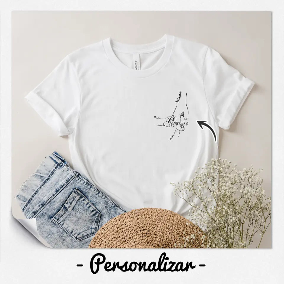 Personalizar Camisetas Para Mamá | Personalizado Regalos Para Madre | Manos niños mamá impreso en el lado izquierdo del pecho