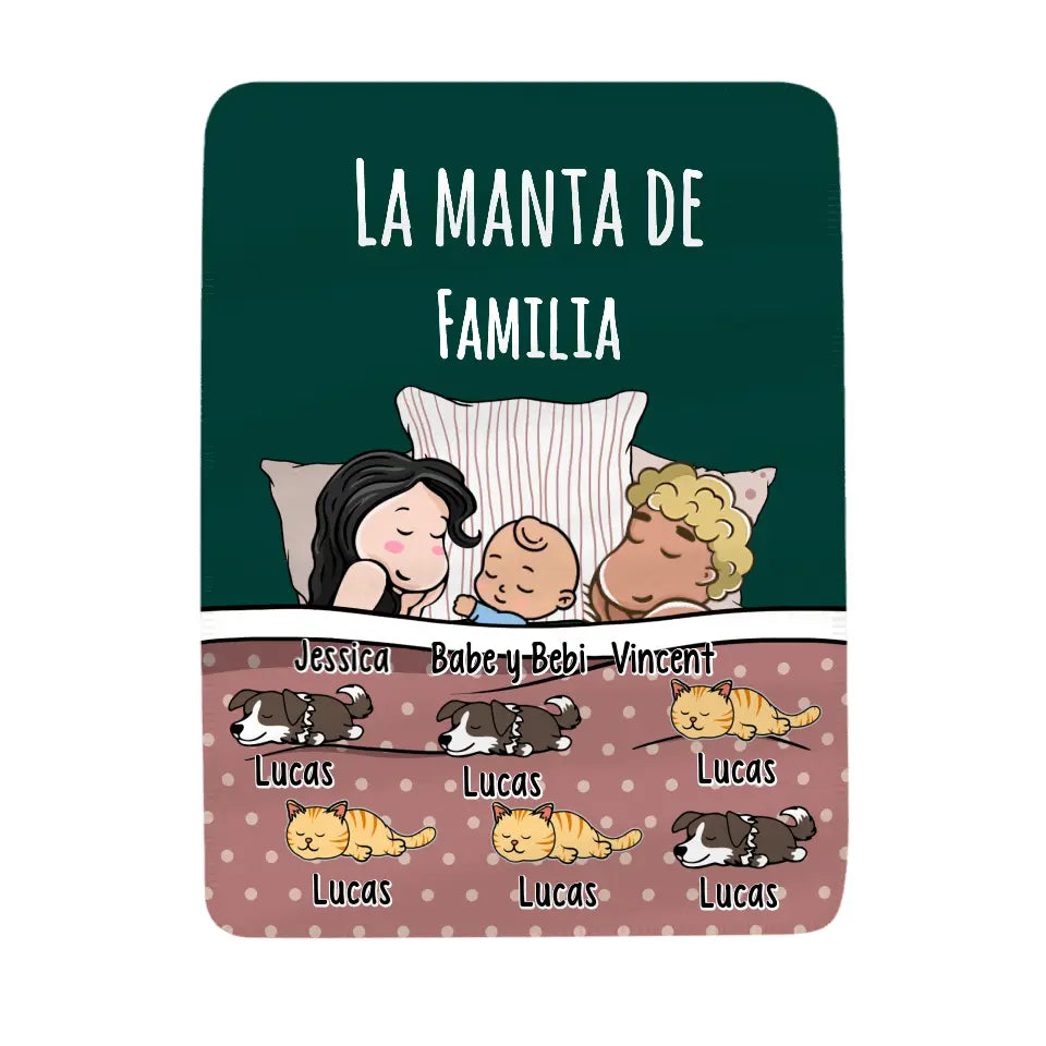 Personnalisez les couvertures en polaire familiale Papa Maman Bébé | Cadeaux personnalisés pour les amoureux des animaux | Couverture familiale Toi et moi Chien Chat