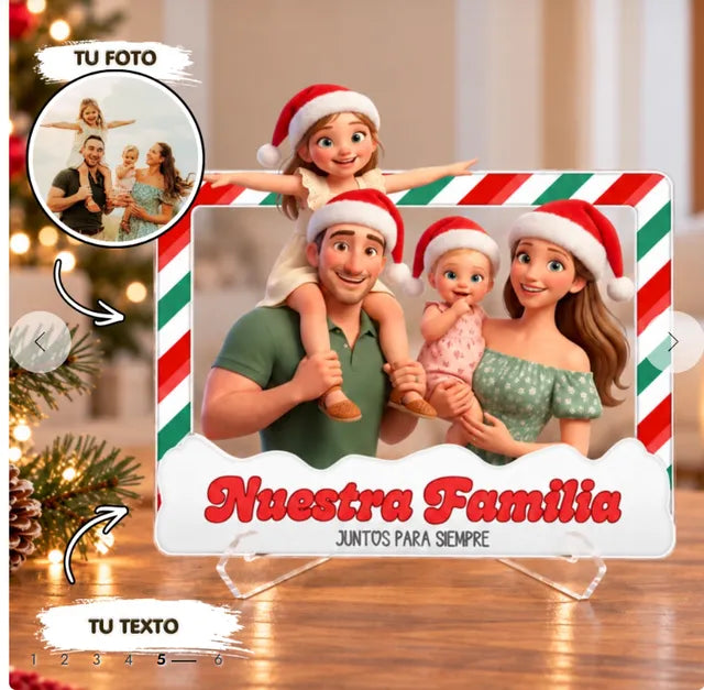Ejemplo de personalización: una foto familiar convertida en un marco 3D ilustrado